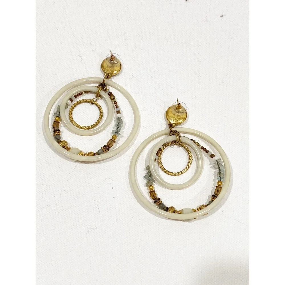 GAS Bijoux Alexia Earrings Drop Hoop Beaded 24k Gold Stone Chips Statement $248 - Picture 5 of 7